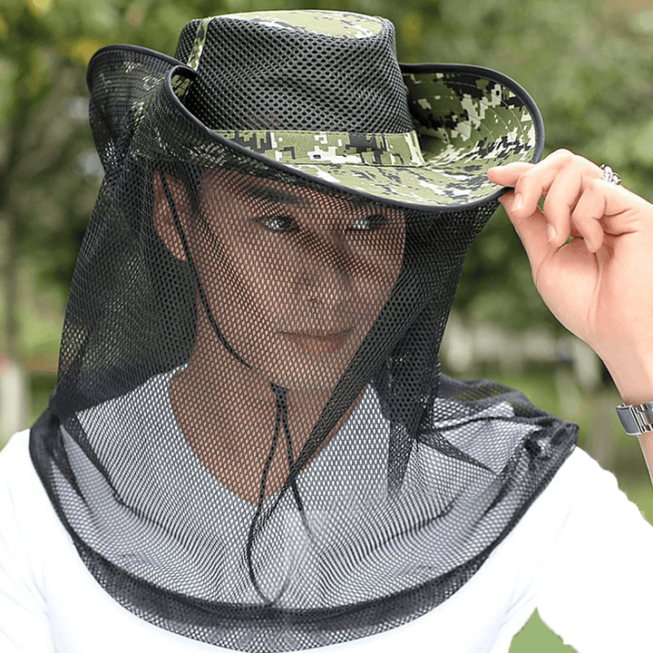 Unisex Cotton Camouflage Summer Outdoor Sunshade Board Brim Cover Face Adjustable Sun Hat Bucket Hat - MRSLM