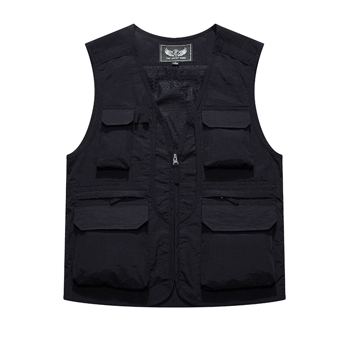 Mens Outdoor Multi Pockets Zipper Single Breasted Vest - MRSLM