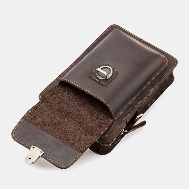 Men Genuine Leather Retro Casual Outdoor Multi-Carry Phone Bag Crossbody Bag Waist Bag for 5.8 Inch Phone - MRSLM