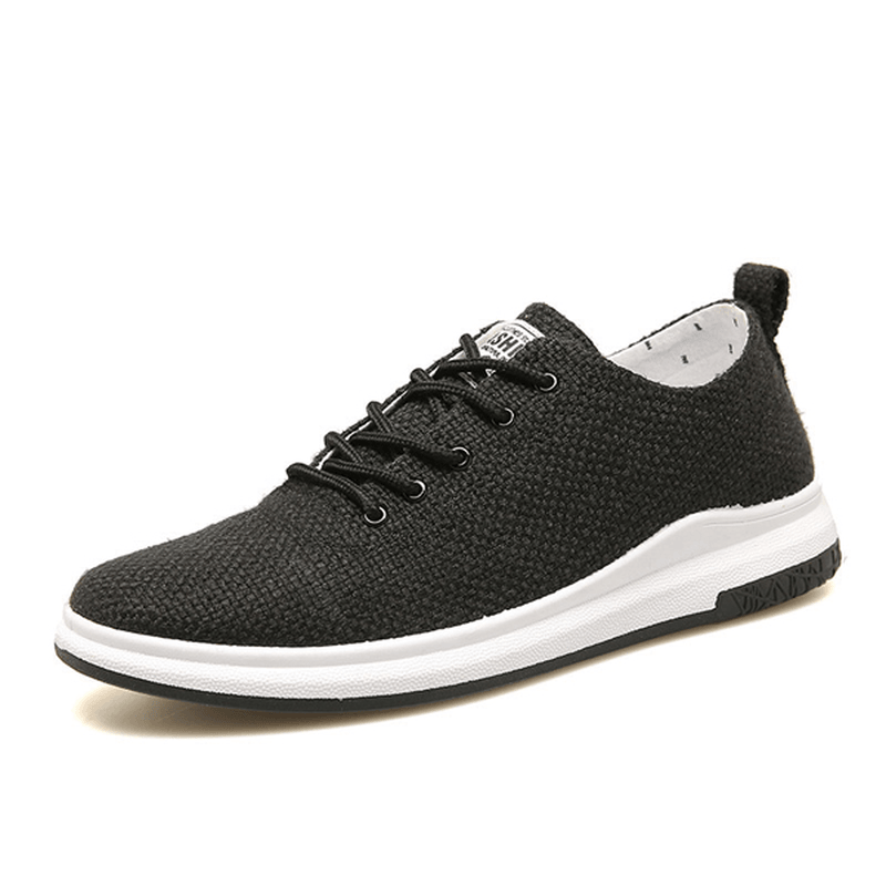 Men Woven Sryle Flax Lace up Sport Athletic Shoes - MRSLM
