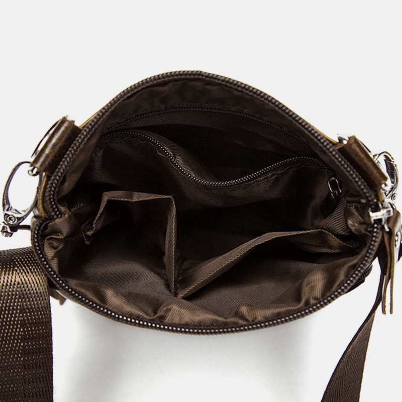 Men Genuine Leather Retro Business Solid Color Leather Zipper Crossbody Bag Shoulder Bag - MRSLM
