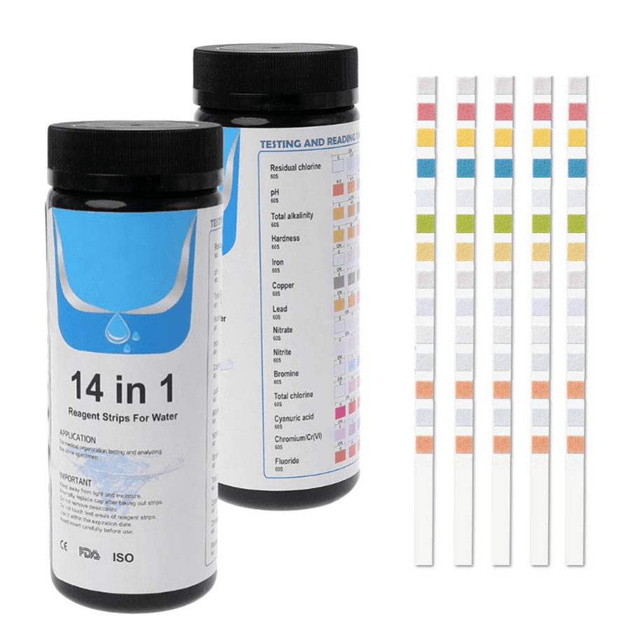 100PCS Upgrade 14-In-1 Drinking Water Test Strip Tap Water Quality Test Strip for Testing Hardness PH Bromine Nitrate Water Quality Tester - MRSLM