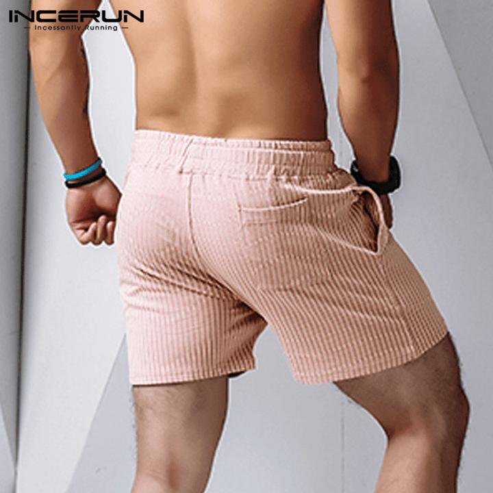 Mens Striped Casual Jogger Elastic Waist Shorts Pants - MRSLM