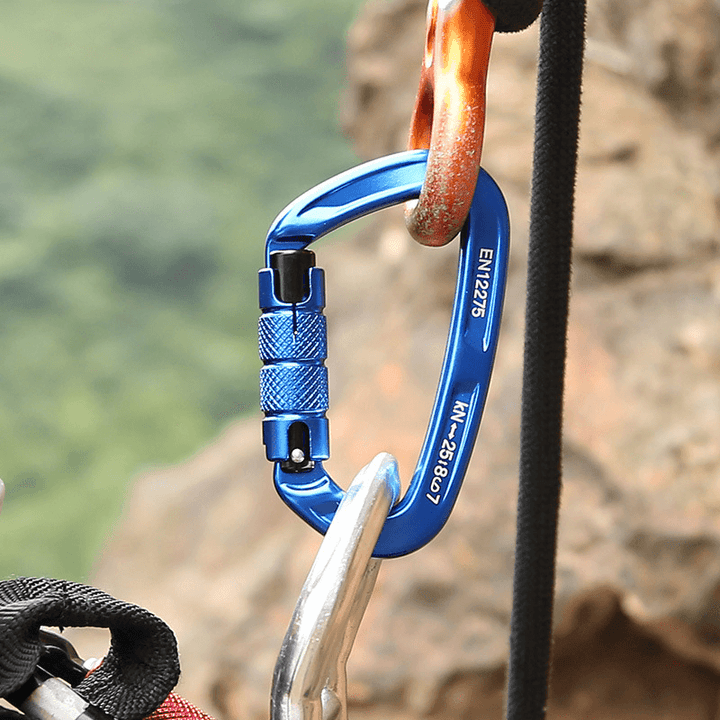XINDA 25KN D Shape Carabiner Outdoor Climbing Hanging Buckle Keychain Screw Lock - MRSLM