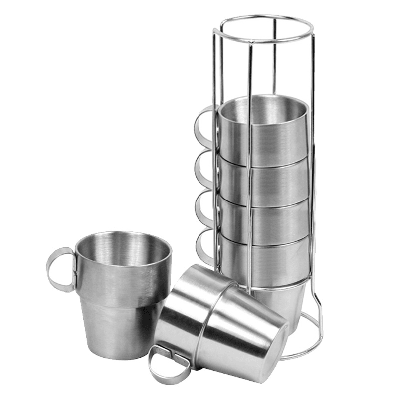 4 PCS Outdoor Portable Picnic Cups Stainless Steel Drinking Mugs Anti-Hot Tea Coffee Cup Set - MRSLM