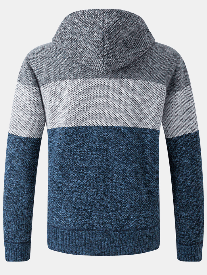 Mens Colorblock Wool Knitting Thick Warm Long Sleeve Hoodie Jacket - MRSLM