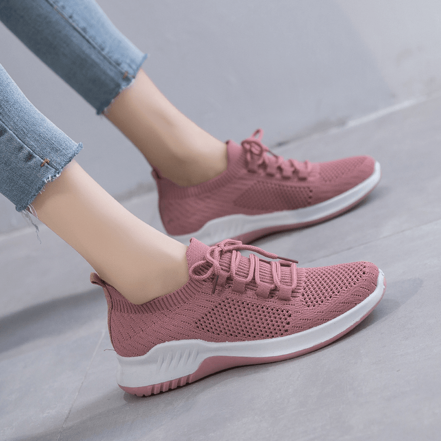 Women Solid Color Breathable Lightweight Casual Sneakers - MRSLM