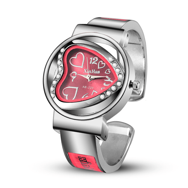 Deffrun Heart-Shaped Full Steel Women Bracelet Watch Crystal Colorful Quartz Watch - MRSLM
