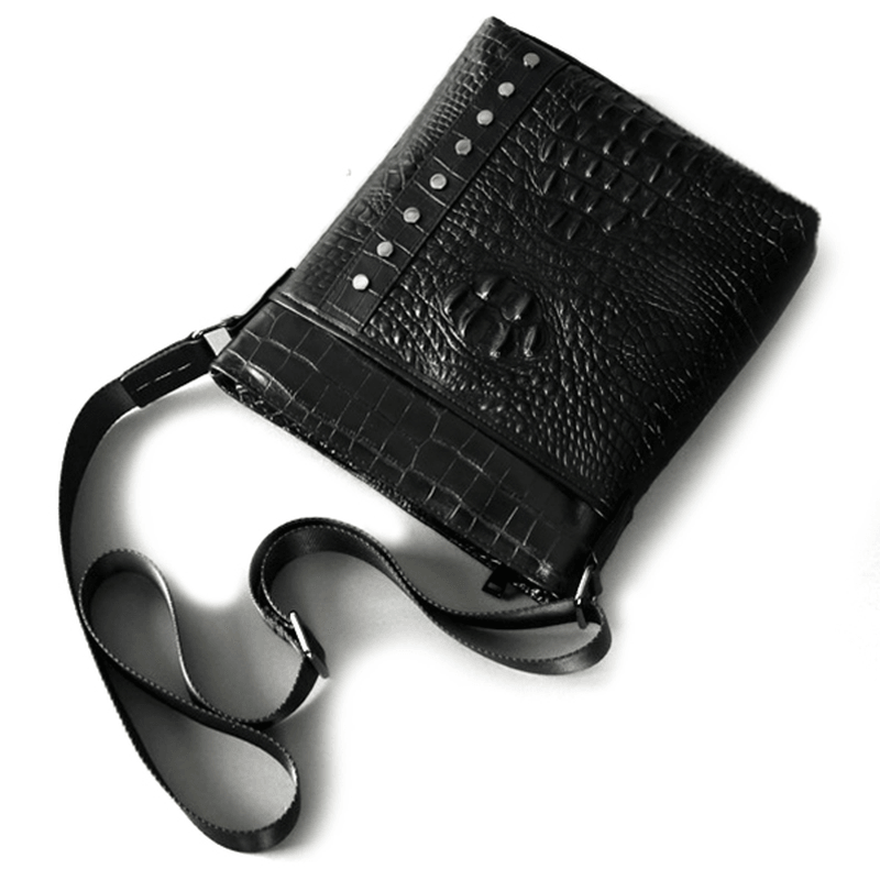 Men Genuine Leather Alligator Pattern Shoulder Bag Leisure Business Crossbody Bag Briefcase - MRSLM