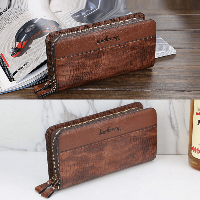 Baellerry Men Faux Leather Long Zipper Phone Bag Wallet Clutches Bag for Business - MRSLM