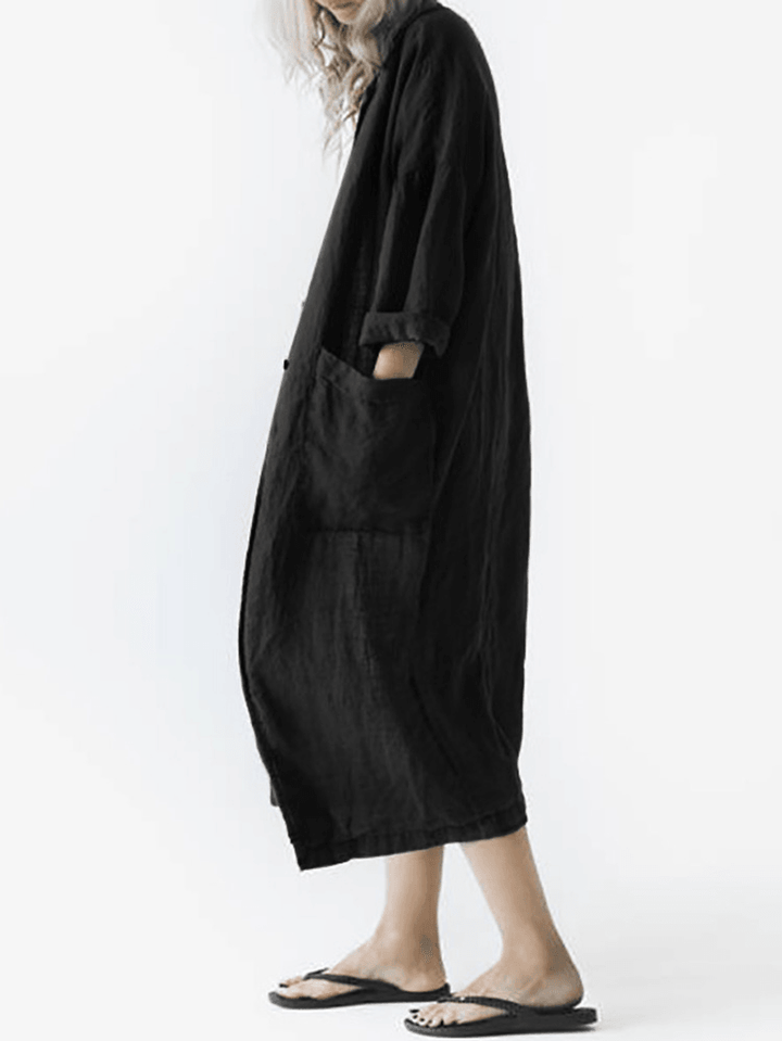 Women Long Sleeve Button Open Front Long Maxi Coats - MRSLM