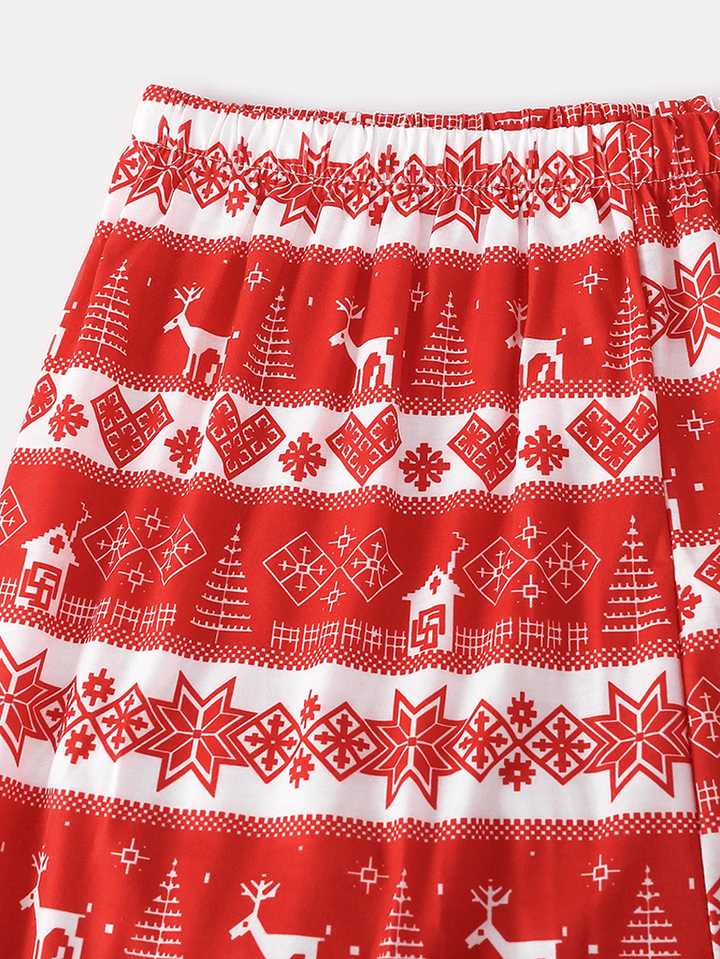 Mens Christmas Text Print Top Elk Pattern Loose Pants Two-Piece Home Lounge Pajamas Set - MRSLM
