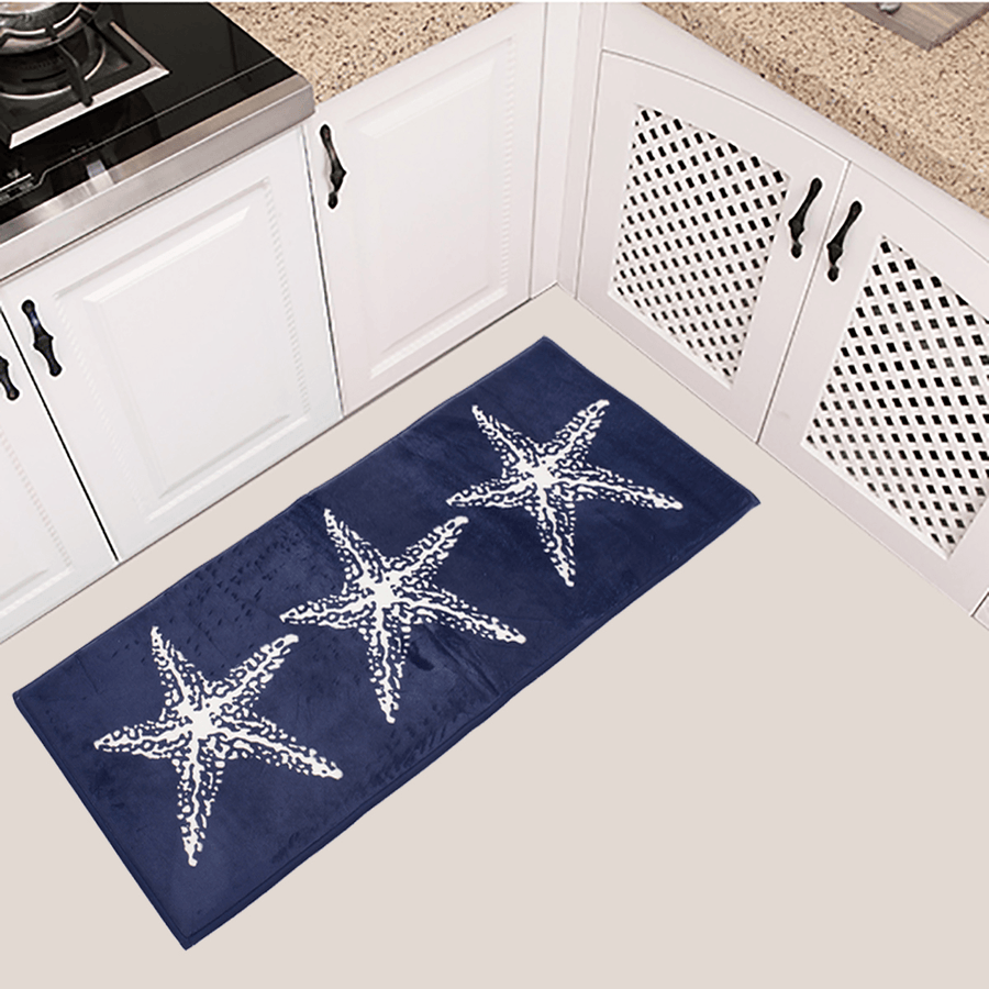 45X115Cm Anti-Slip Soft Flannel Door Mat Kitchen Floor Rug Bathroom Carpet Blue - MRSLM