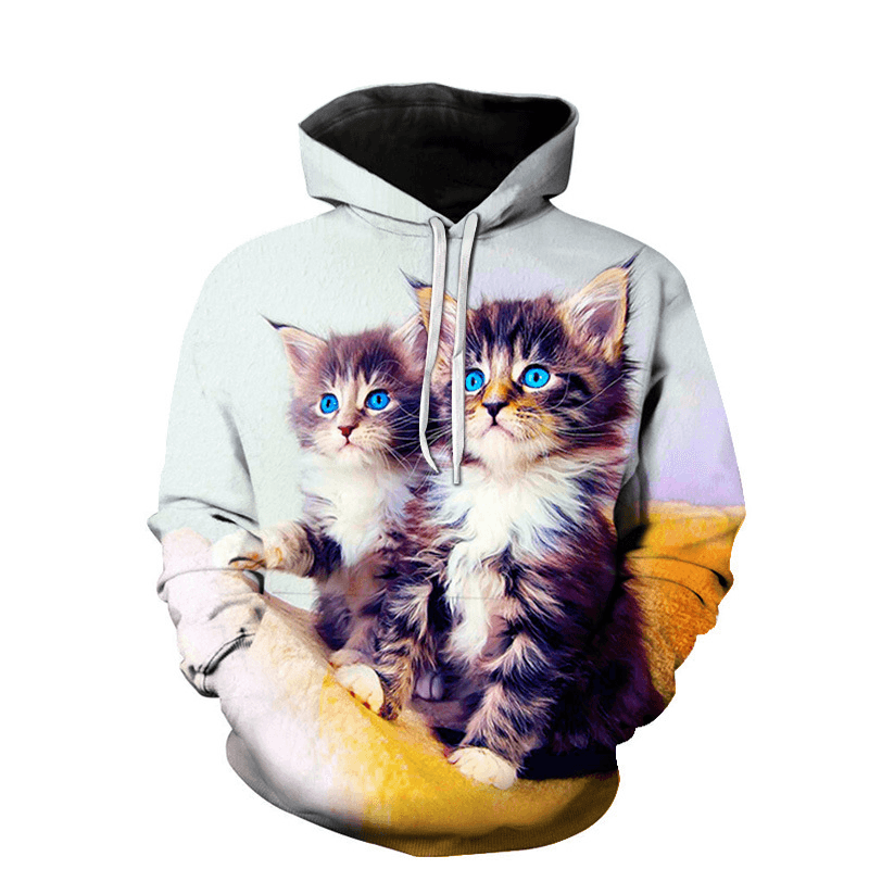 Factory Wholesale Spring and Autumn Couples Wear Cute Cat 3D Digital Printing Loose Pullover Sweater Hoodie - MRSLM