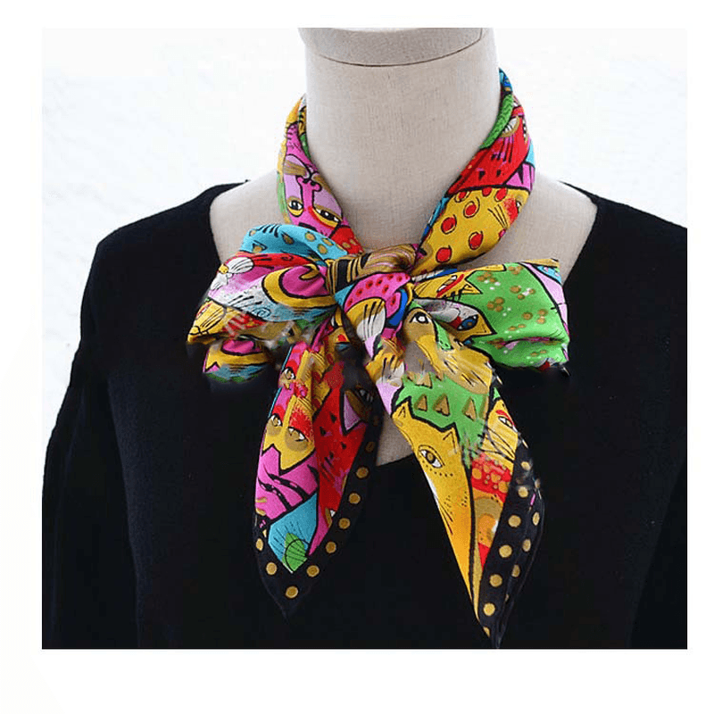 Fashionable Women'S Rainbow Color Cat Silk Scarf - MRSLM