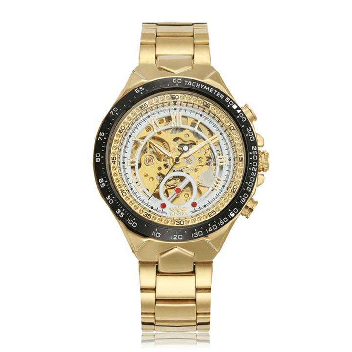 WINNER Fashion Shining Roman Numerals Mechanical Watch Luxury Golden Men Automatic Watch - MRSLM