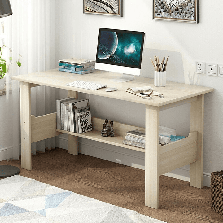 Wooden Computer Desk Table Workstation Writing Table Student Dorm Laptop Study Desk with Storage Shelf for Home Office - MRSLM