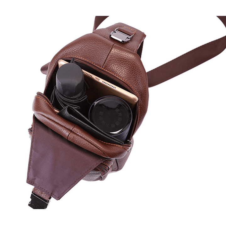 Retro Men Casual Outdoor Sport Genuine Leather Chest Bag Crossbody Bag - MRSLM