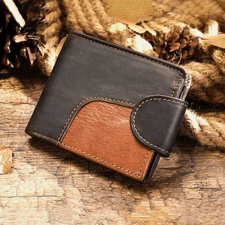 Men Genuine Leather Bifold RFID Anti-Theft Multi-Card Slot Retro Casual Card Holder Coin Wallet - MRSLM