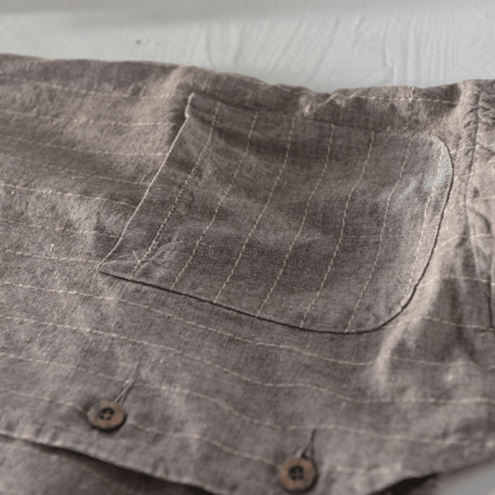 Retro Striped Linen Drawstring V-Neck Vest for Men - MRSLM