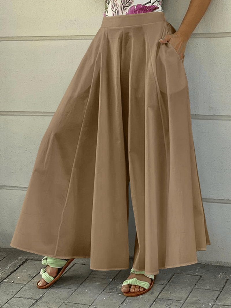 Solid Side Pockets Holiday Leisure Casual Trousers for Women - MRSLM