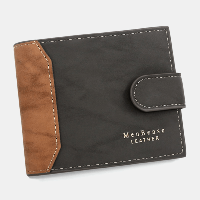 Men Faux Leather Color Matching Multi-Card Short Wallet Fashion Hasp Bifold Money Clip Coin Purse - MRSLM