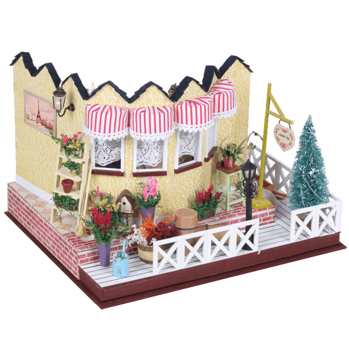Hoomeda LY001 Herb Tea Vanilla Milk Tea House DIY Dollhouse with Music Light Cover Miniature Model - MRSLM