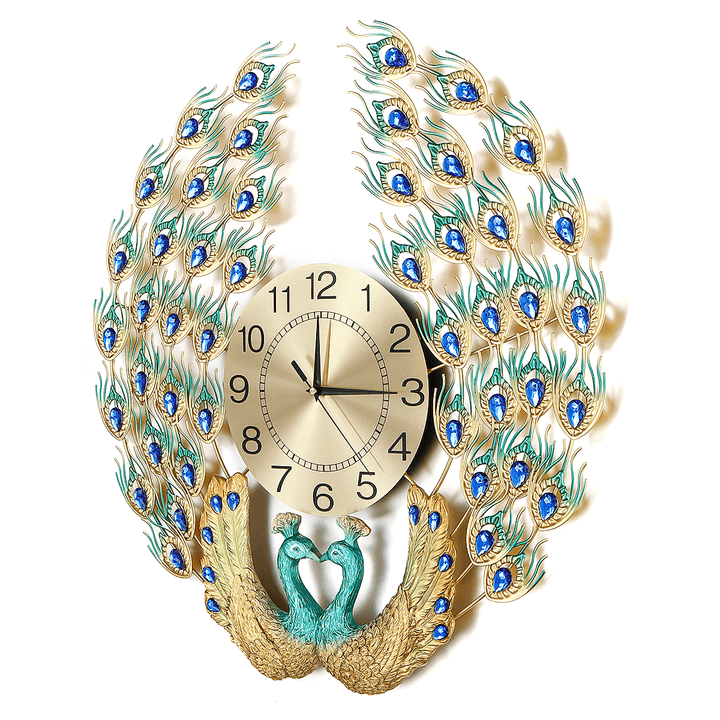 3D Crystal Luxury Peacock Clock Creative Modern Art Decorative Clock Mute Wall Quartz Clock - MRSLM