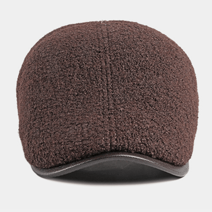 Men Felt Ear Protection Winter Outdoor Solid Color Casual Universal plus Thicken plus Velvet Beret Hat Forward Hat - MRSLM