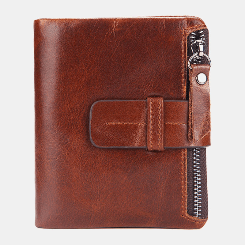 Men Genuine Leather Retro Zipper Cowhide Multi-Slot Card Holder Wallet - MRSLM
