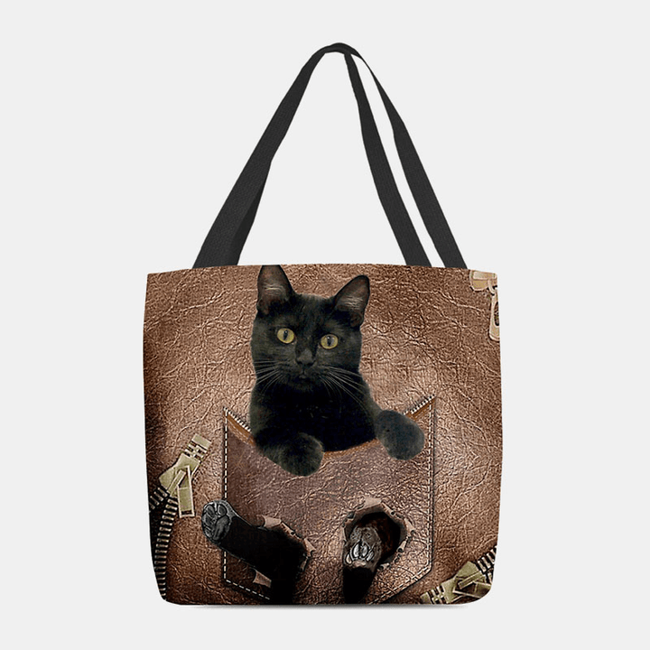Women Felt Cute 3D Three-Dimensional Cartoon Black Cat Pattern Shoulder Bag Handbag Tote - MRSLM
