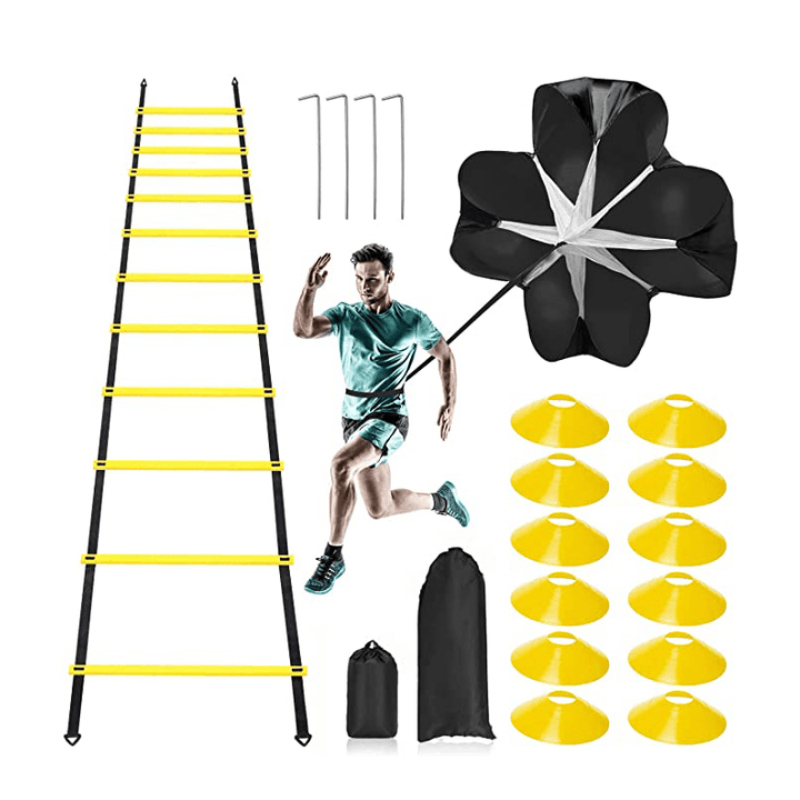 KALOAD Soccer Training Ladder Logo Disc Resistance Parachute Jumping Grid Ladder Outdoor Ladder Rope Ladder Training Set - MRSLM
