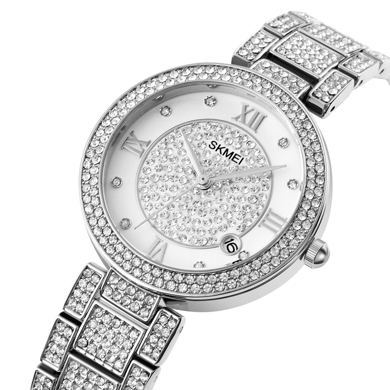 SKMEI 1739 Fashion Elegant Watch Rhinestone Decoration Zinc Alloy Watch Strap Date Display 3ATM Waterproof Female Quartz Watch - MRSLM