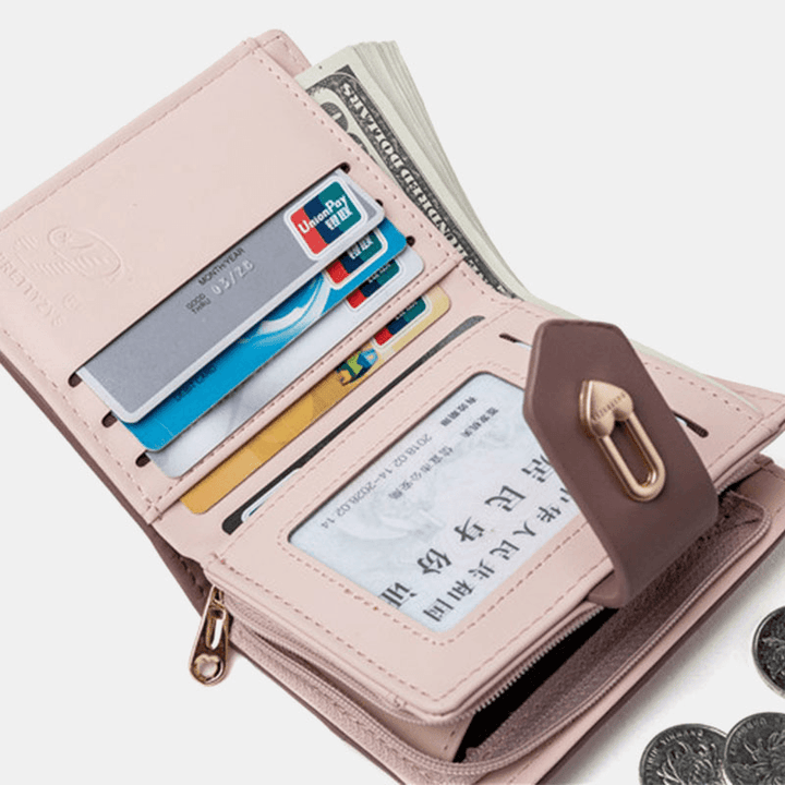 Women Wave Texture PU Leather Zipper Hasp Bifold Wallet Multi-Card Slots Card Holder Short Coin Purse - MRSLM