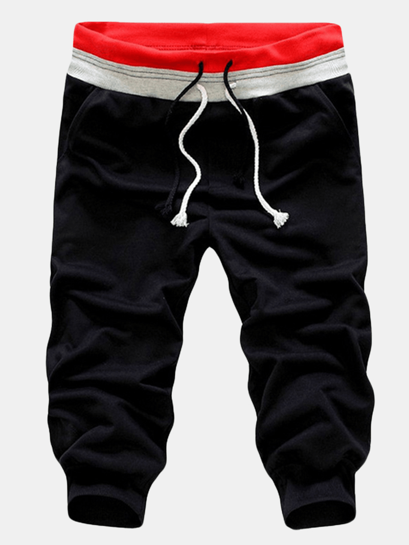 Men'S Casual Elastic Waist Sports Capri Pants Fashion Pure Color Harem Pants - MRSLM