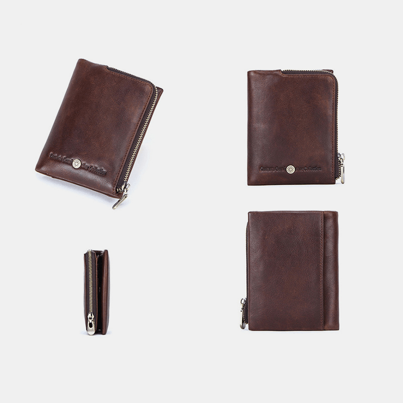 Men Genuine Leather RFID Anti-Theft Retro Business Durable Zipper Multi Card Slots Card Holder Wallet - MRSLM