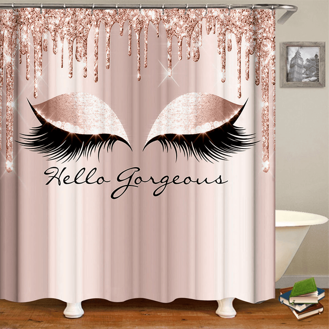 Girly Rose Gold Eyelash Makeuo Shower Curtain Bath Curtain Set Spark Rose Drip Bathroom Curtain Eye Lash Beauty Salon Mat Set - MRSLM