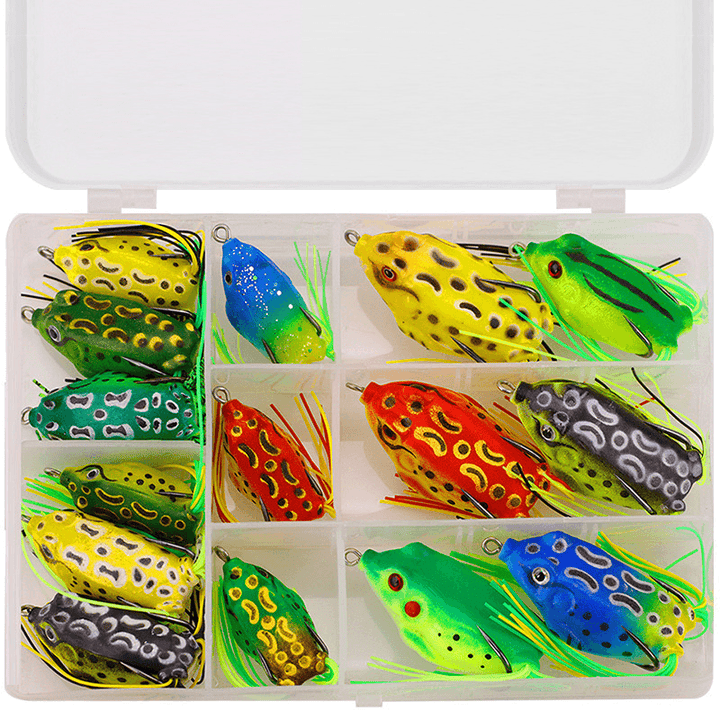 ZANLURE 5/15 Pcs Frog Fishing Lure Soft Artificial 3D Eyes Silicone Fishing Tackle Baits with Storage Box - MRSLM