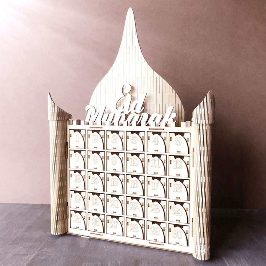 MDF Wooden Decorations Ramadan Advent Calendar DIY House Drawer Stand Rack - MRSLM