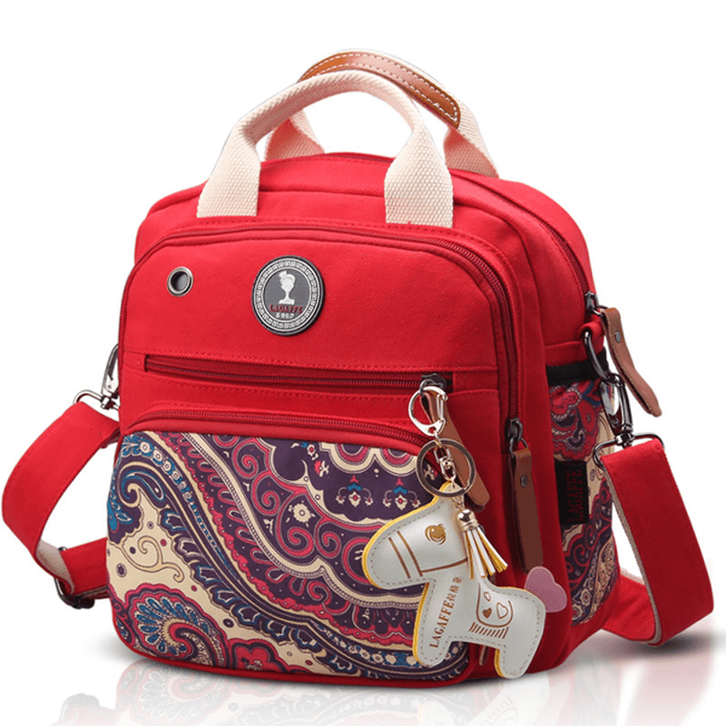 Women Canvas Multifunctional Print Shoulder Bags Backpack - MRSLM