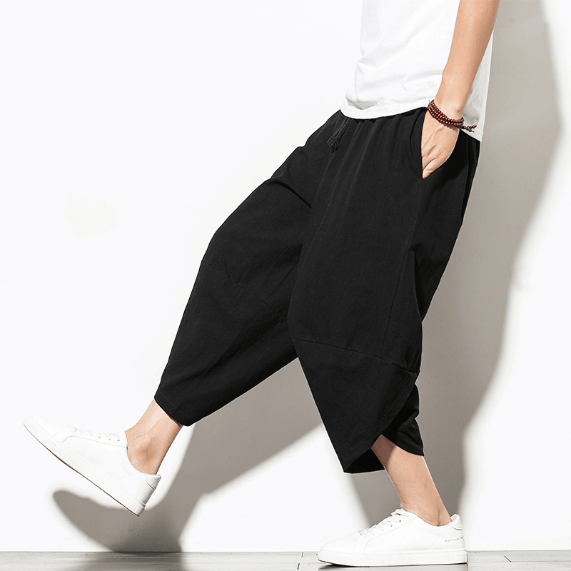 Summer New Loose Carrot Pants Harem Pants Casual Wide Leg Pants Loose Cotton Linen Chinese Style Men'S Pants - MRSLM