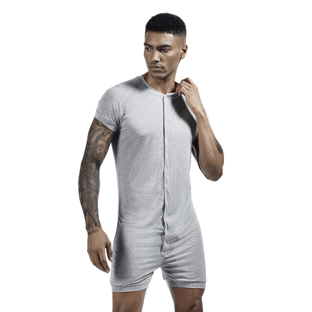 Men Solid Color Onesies Pajamas Viscose Breathable Jumpsuit - MRSLM