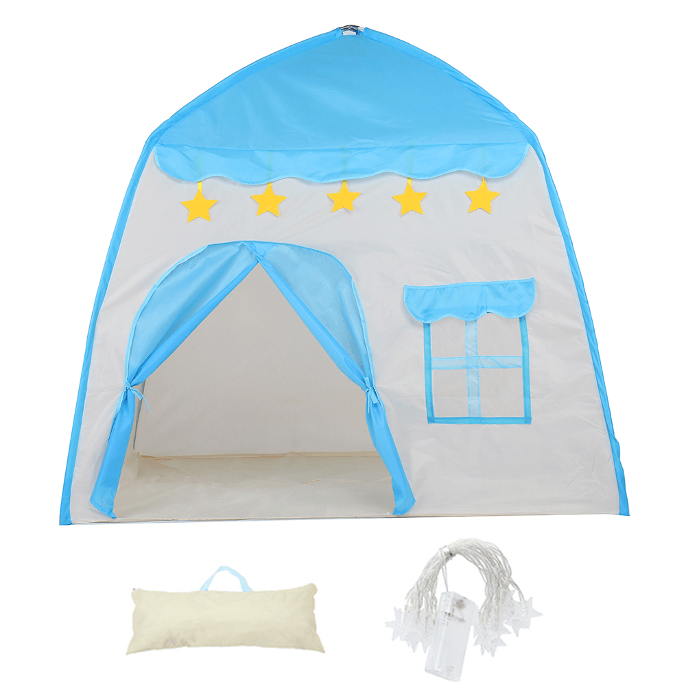 Kid Playhouse Tent Princess Castle Teepee Tent Folding Portable Children Game Room with LED Star Lights Boys Girls Gift - MRSLM