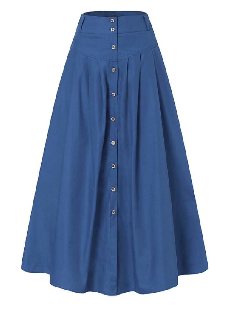 Women's Solid Color Casual Long Skirt with Pocket: Loose Fit and Comfortable Bottom Front - MRSLM