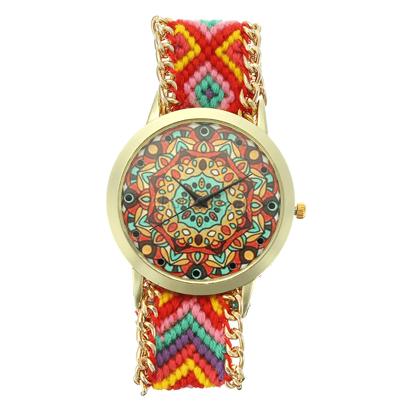 Custom Folk Women Watch Kaleidoscope Pattern Alloy Case Casual Retro Quartz Wrist Watch - MRSLM