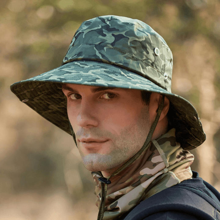 Men Camouflage 360 Degree Protection Wide Brim Outdoor Fishing Climbing UV Protection Waterproof Breathable Bucket Hat - MRSLM
