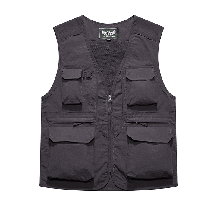 Mens Outdoor Multi Pockets Zipper Single Breasted Vest - MRSLM