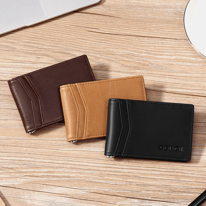 Men Genuine Leather Bifold Multi-Card Slot Card Holder Casual RFID Anti-Magnetic Short Coin Purse Wallets - MRSLM