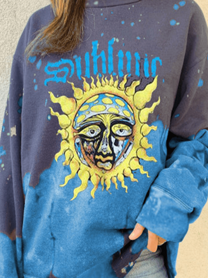 Women Funny Graffiti Print Long Sleeve Pullover round Neck Design Sweatshirts - MRSLM