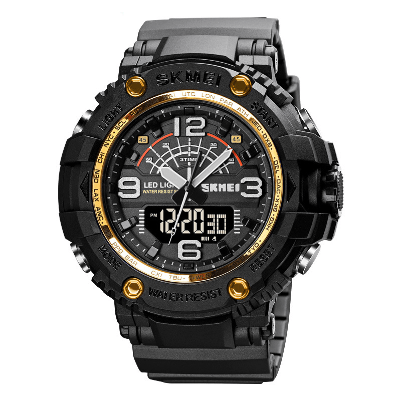 SKMEI 1617 LED Light Sport Men Digital Watch 5ATM Waterproof Stopwatch Camouflage Dual Display Watch - MRSLM